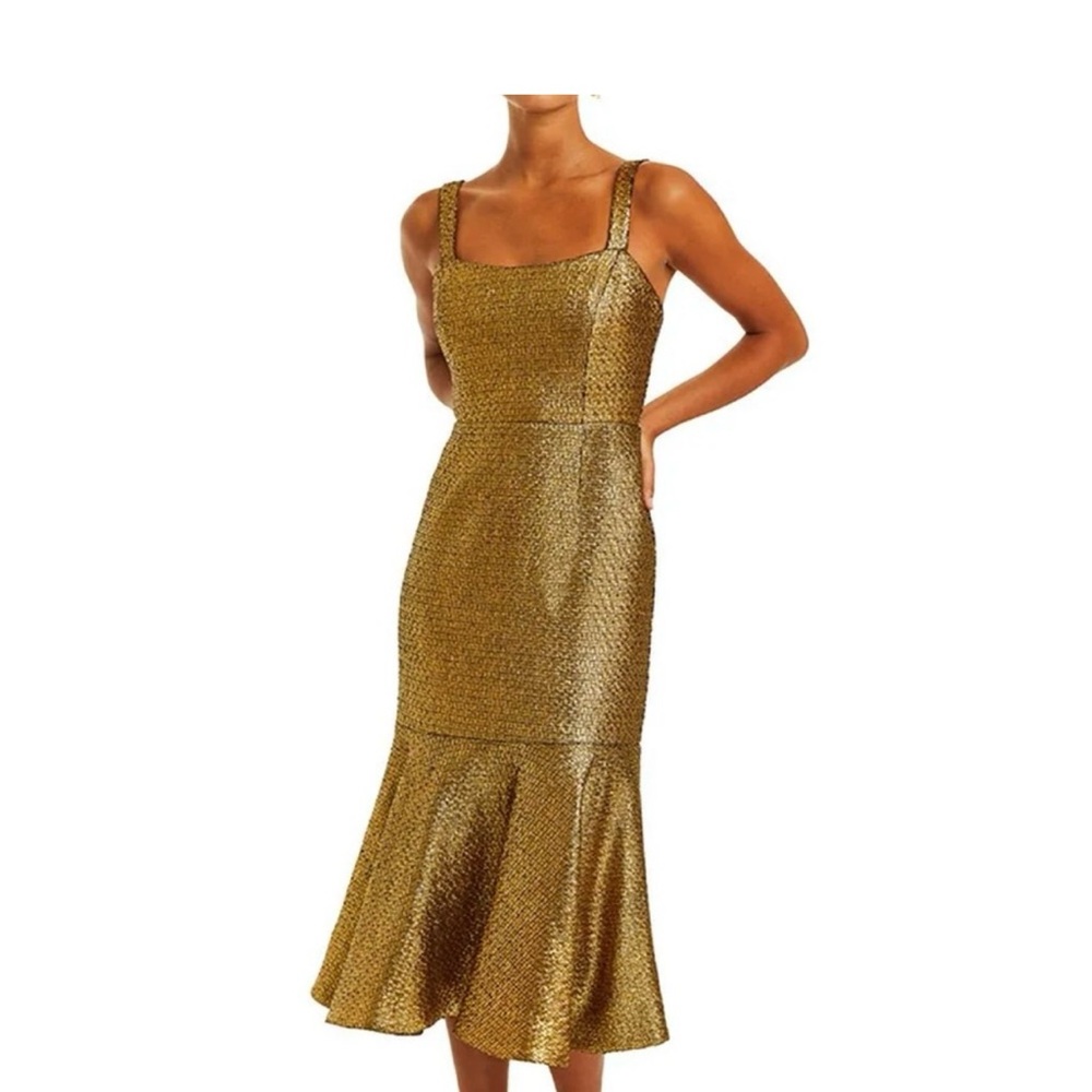 Mestiza New York Elegant Gold Midi Dress 12
